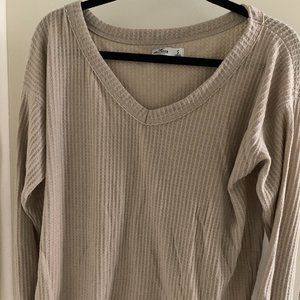 size s hollister tan long sleeve waffle top